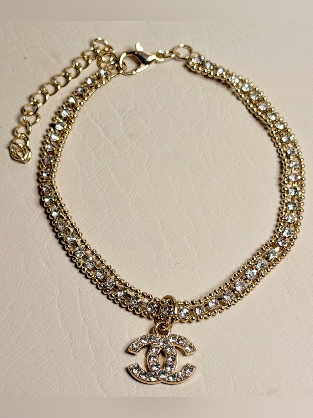 CC Anklet Gold and Clear Crystal Pendant Bracelet
